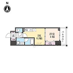 JR山陰本線 円町駅 徒歩2分の賃貸マンション 5階1DKの間取り