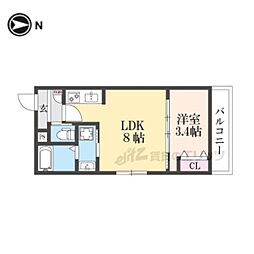 JR山陰本線 丹波口駅 徒歩8分の賃貸アパート 2階1LDKの間取り