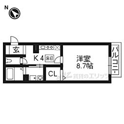 グラシューズメゾンII 1階1Kの間取り