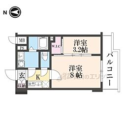 阪急京都本線 西院駅 徒歩15分の賃貸マンション 6階2Kの間取り