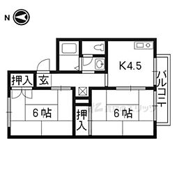 阪急嵐山線 上桂駅 徒歩13分の賃貸アパート 2階2DKの間取り