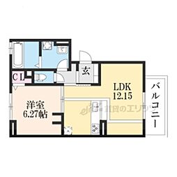 阪急京都本線 桂駅 徒歩13分の賃貸アパート 3階1LDKの間取り