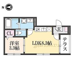 JR山陰本線 花園駅 徒歩4分の賃貸アパート 2階1LDKの間取り