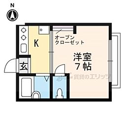 JR山陰本線 花園駅 徒歩9分の賃貸マンション 2階1Kの間取り