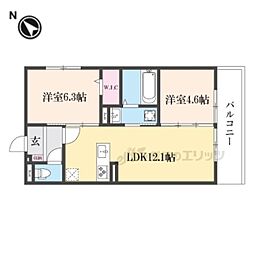 ＧＲＡＭＭ桂北滝川Ｂ棟 2階2LDKの間取り