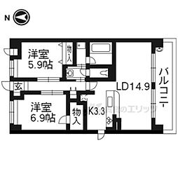 サンモールII 5階2LDKの間取り