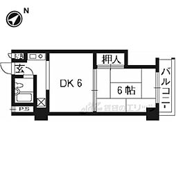 サンハイツ西京極 1DKの間取図画像