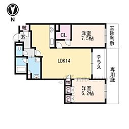 プレージア京都聖護院ノ邸 2LDKの間取図画像