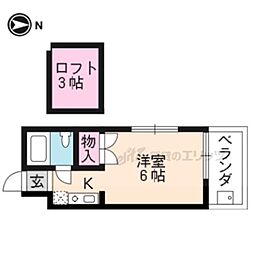 叡山電鉄叡山本線 元田中駅 徒歩15分の賃貸アパート 2階1Kの間取り
