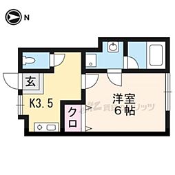 京阪本線 出町柳駅 徒歩7分の賃貸アパート 2階1Kの間取り