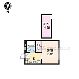 ソレイユ北白川 1Kの間取図画像