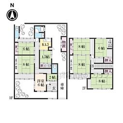 京都市営烏丸線 松ヶ崎駅 徒歩12分の賃貸一戸建て 2階8DKの間取り