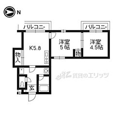 ファーストコート紫竹 3階2DKの間取り