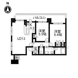 レスタージュ御池高瀬川 4階2LDKの間取り