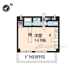 京都市営烏丸線 今出川駅 徒歩15分の賃貸マンション 地下1階ワンルームの間取り
