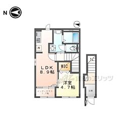 京都市営烏丸線 北大路駅 徒歩17分の賃貸アパート 2階1LDKの間取り