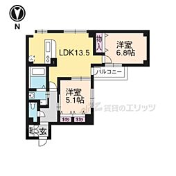 コモド御所南 2LDKの間取図画像