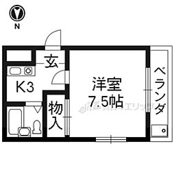 叡山電鉄叡山本線 一乗寺駅 徒歩4分の賃貸マンション 1階1Kの間取り