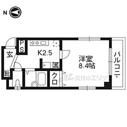プラシード白川今小路 3階1Kの間取り