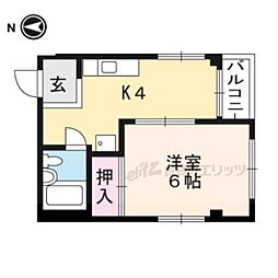 京都市営烏丸線 北大路駅 徒歩13分の賃貸マンション 3階1Kの間取り
