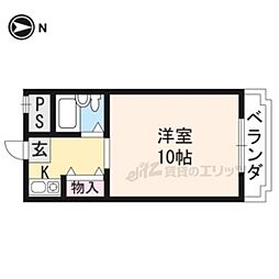 川端ハイツ 2階1Kの間取り