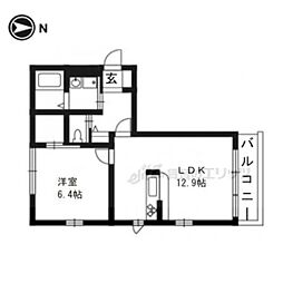 京都市営烏丸線 北山駅 徒歩5分の賃貸アパート 2階1LDKの間取り