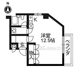 京阪本線 出町柳駅 徒歩14分の賃貸マンション 2階ワンルームの間取り