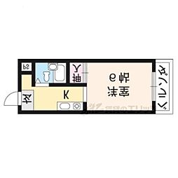 コーポ下鴨ミカサ 3階1Kの間取り