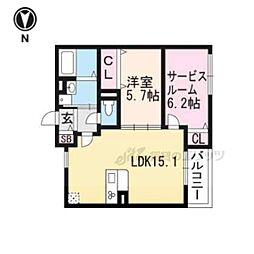 京都市営烏丸線 四条駅 徒歩7分の賃貸マンション 2階2LDKの間取り