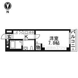 フラッティ京都十条 2階1Kの間取り