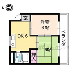 京都地下鉄東西線 東野駅 徒歩12分の賃貸マンション 2階2DKの間取り