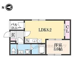 ラシュレ椥辻 2階1LDKの間取り