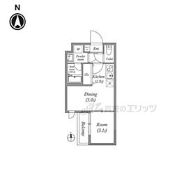 VINA山科WEST 3階1DKの間取り