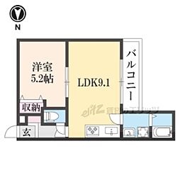 京都市営烏丸線 五条駅 徒歩6分の賃貸アパート 2階1LDKの間取り