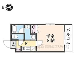 京都市営烏丸線 くいな橋駅 徒歩9分の賃貸マンション 5階1Kの間取り