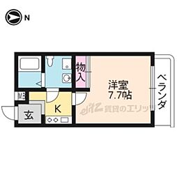 御陵シャトー朝日 3階1Kの間取り