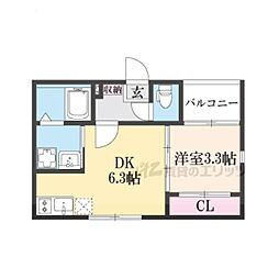 デルソーレ山科 2階1DKの間取り