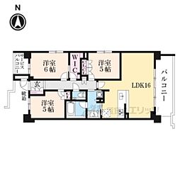 JR東海道・山陽本線 山科駅 徒歩8分の賃貸マンション 2階3LDKの間取り