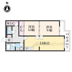京阪京津線 御陵駅 徒歩25分の賃貸マンション 3階2LDKの間取り