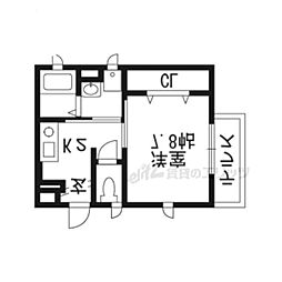京阪本線 神宮丸太町駅 徒歩12分の賃貸アパート 1階1Kの間取り