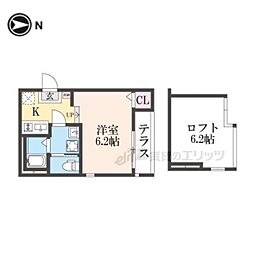 JR奈良線 稲荷駅 徒歩13分の賃貸アパート 1階1Kの間取り