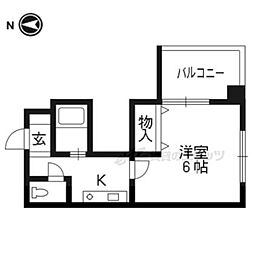 京阪京津線 四宮駅 徒歩10分の賃貸マンション 2階1Kの間取り