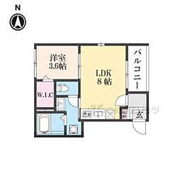 エディッフィシオ椥辻 2階1LDKの間取り