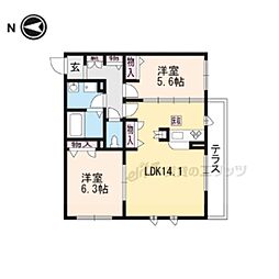 シャーメゾン前田 1階2LDKの間取り