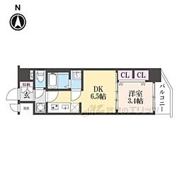 プレサンス十条凛華 2階1DKの間取り