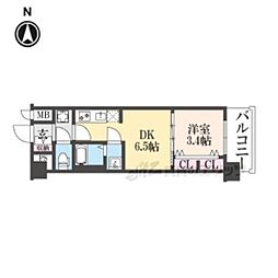 プレサンス十条凛華 4階1DKの間取り