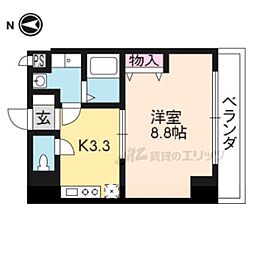 グランフォート伏見 2階1Kの間取り