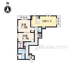 京都地下鉄東西線 石田駅 徒歩13分の賃貸アパート 2階2LDKの間取り