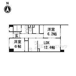 近鉄京都線 竹田駅 徒歩15分の賃貸マンション 4階2LDKの間取り