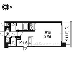 京阪本線 出町柳駅 バス5分 北白川下車 徒歩1分の賃貸マンション 2階ワンルームの間取り